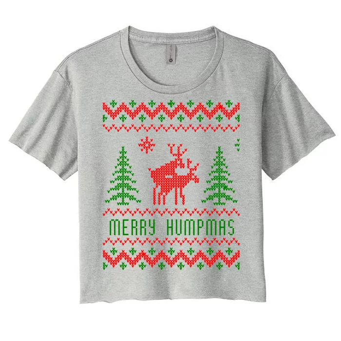 Ugly Christmas Sweater Merry Humpmas Reindeer Women's Crop Top Tee