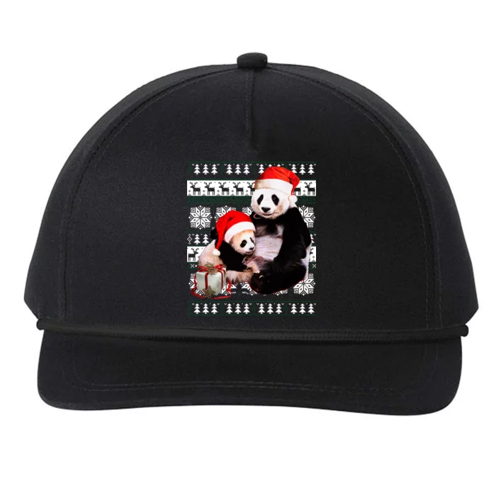 Ugly Christmas Sweater Panda Bears Snapback Five-Panel Rope Hat