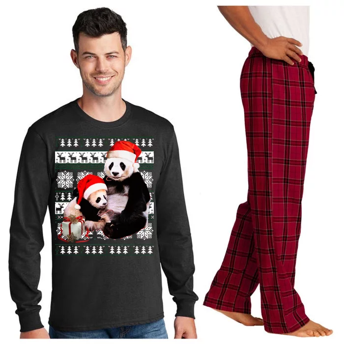 Ugly Christmas Sweater Panda Bears Long Sleeve Pajama Set