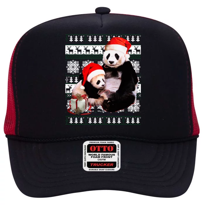 Ugly Christmas Sweater Panda Bears High Crown Mesh Trucker Hat