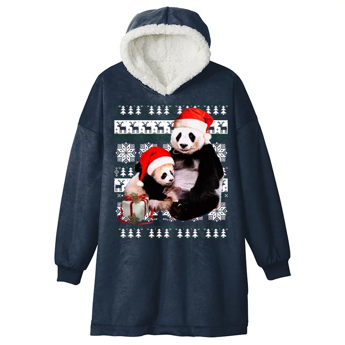 Ugly Christmas Sweater Panda Bears Hooded Wearable Blanket