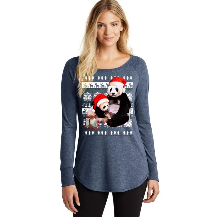 Ugly Christmas Sweater Panda Bears Women's Perfect Tri Tunic Long Sleeve Shirt