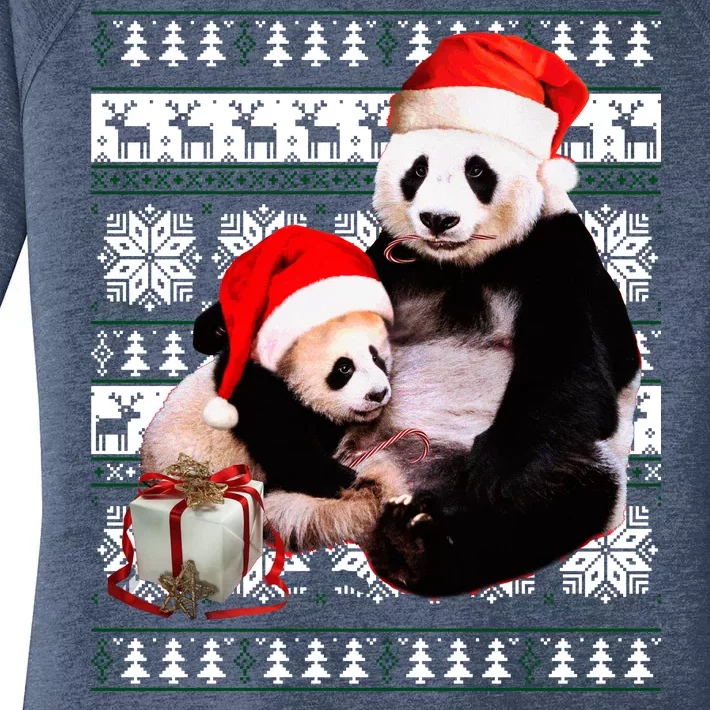 Ugly Christmas Sweater Panda Bears Women's Perfect Tri Tunic Long Sleeve Shirt