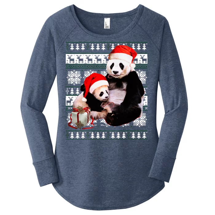 Ugly Christmas Sweater Panda Bears Women's Perfect Tri Tunic Long Sleeve Shirt