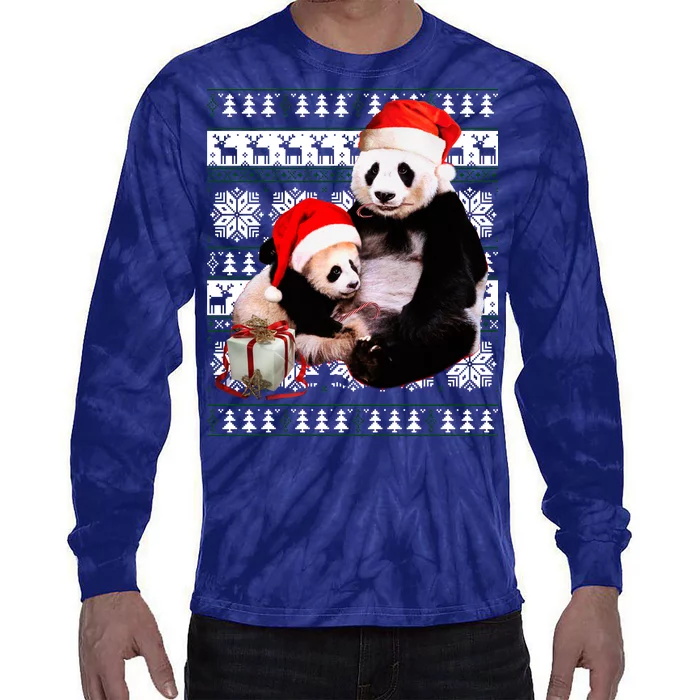 Ugly Christmas Sweater Panda Bears Tie-Dye Long Sleeve Shirt