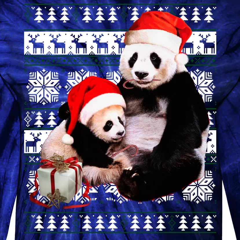 Ugly Christmas Sweater Panda Bears Tie-Dye Long Sleeve Shirt