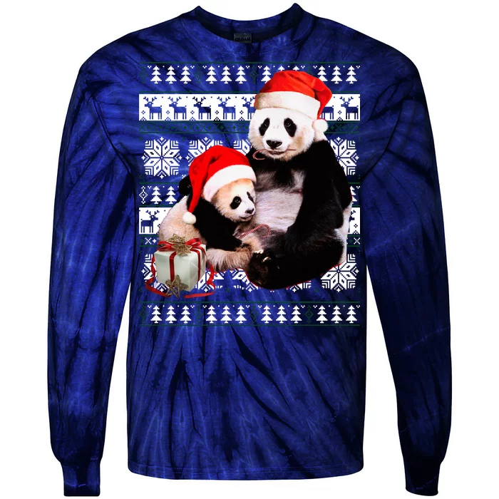 Ugly Christmas Sweater Panda Bears Tie-Dye Long Sleeve Shirt