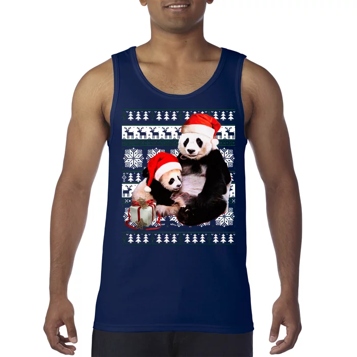 Ugly Christmas Sweater Panda Bears Tank Top