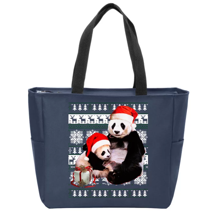 Ugly Christmas Sweater Panda Bears Zip Tote Bag