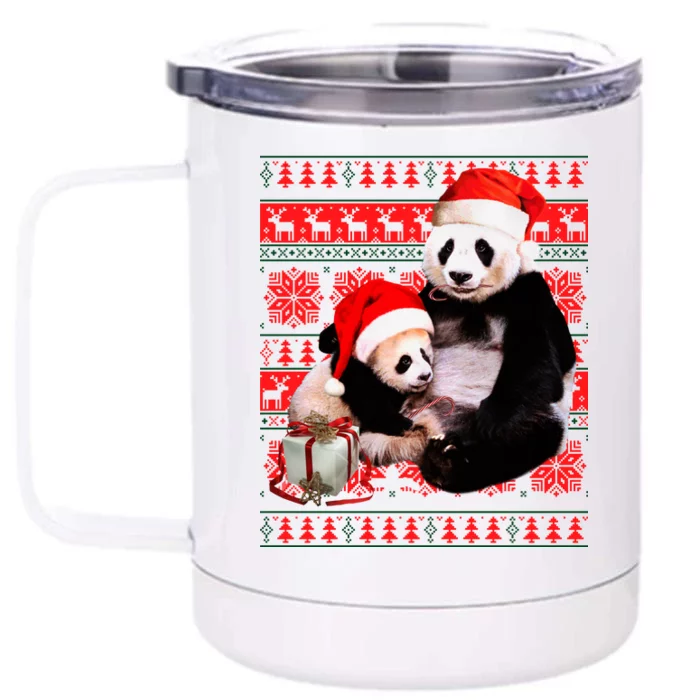 Ugly Christmas Sweater Panda Bears Front & Back 12oz Stainless Steel Tumbler Cup