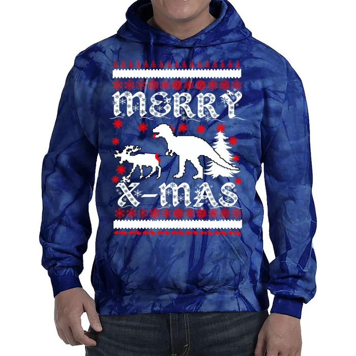 Ugly Christmas Sweater T-Rex Ate Reindeer Tie Dye Hoodie