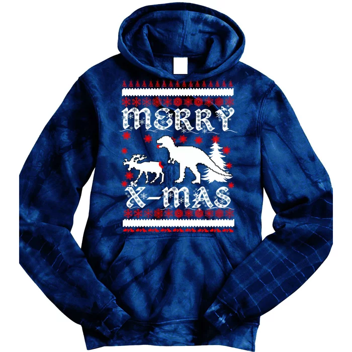 Ugly Christmas Sweater T-Rex Ate Reindeer Tie Dye Hoodie