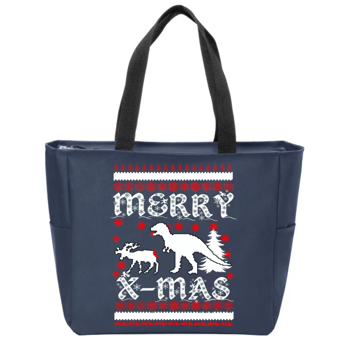 Ugly Christmas Sweater T-Rex Ate Reindeer Zip Tote Bag