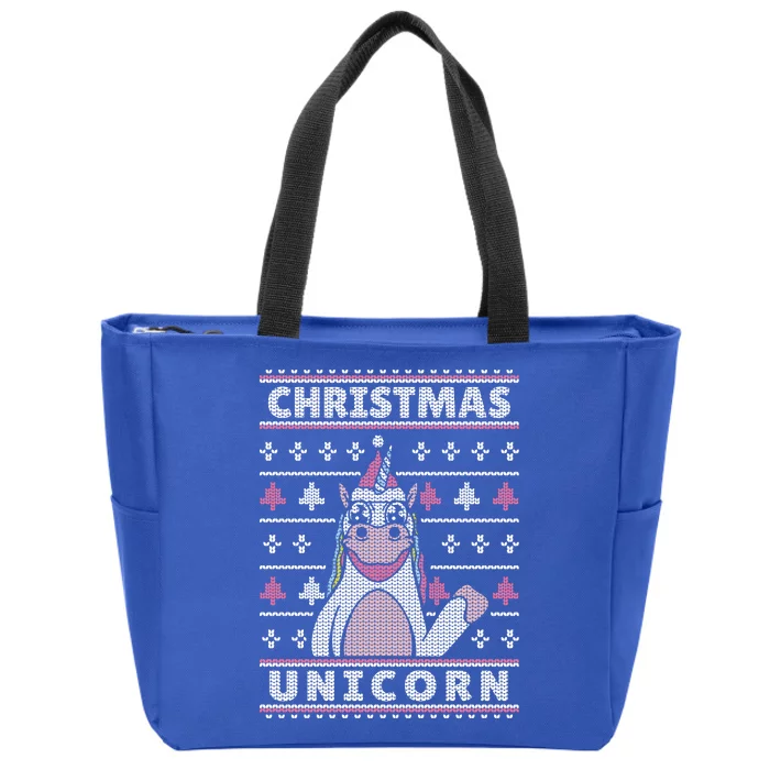 Ugly Christmas Sweater Unicorn Zip Tote Bag