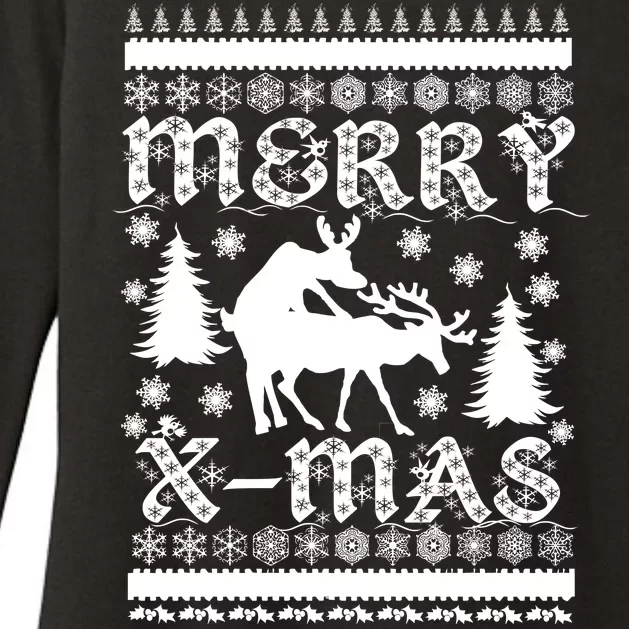 Ugly Christmas X-Mas Frisky Reindeer Humping Womens CVC Long Sleeve Shirt