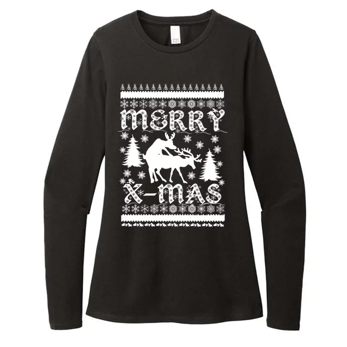 Ugly Christmas X-Mas Frisky Reindeer Humping Womens CVC Long Sleeve Shirt