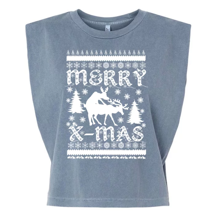 Ugly Christmas X-Mas Frisky Reindeer Humping Garment-Dyed Women's Muscle Tee