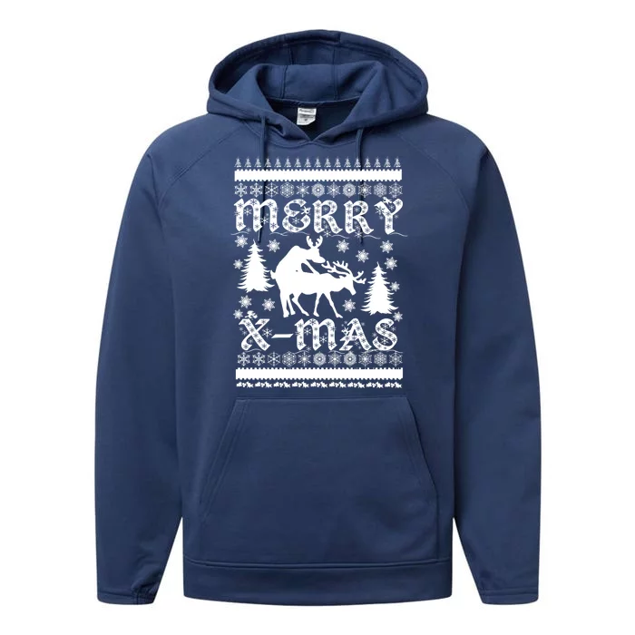 Ugly Christmas X-Mas Frisky Reindeer Humping Performance Fleece Hoodie