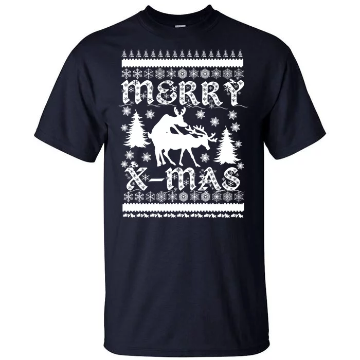 Ugly Christmas X-Mas Frisky Reindeer Humping Tall T-Shirt