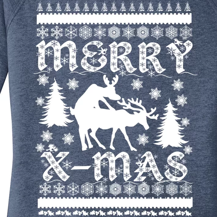 Ugly Christmas X-Mas Frisky Reindeer Humping Women's Perfect Tri Tunic Long Sleeve Shirt