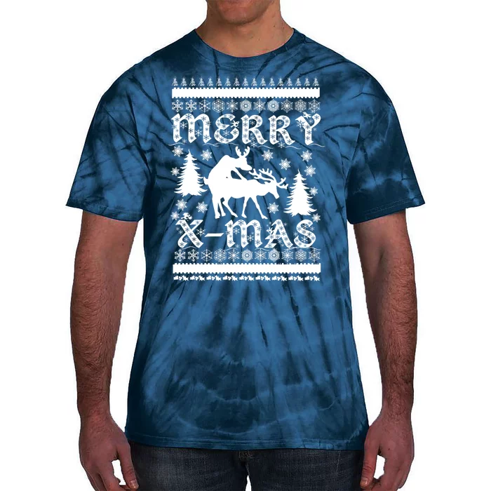 Ugly Christmas X-Mas Frisky Reindeer Humping Tie-Dye T-Shirt