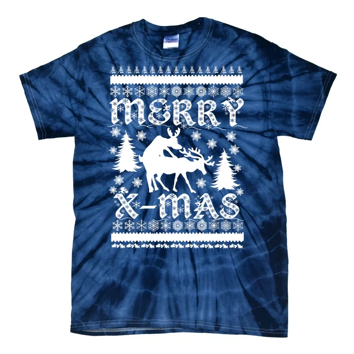 Ugly Christmas X-Mas Frisky Reindeer Humping Tie-Dye T-Shirt