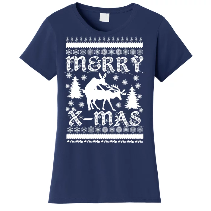 Ugly Christmas X-Mas Frisky Reindeer Humping Women's T-Shirt