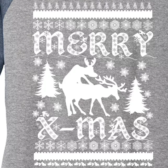 Ugly Christmas X-Mas Frisky Reindeer Humping Women's Tri-Blend 3/4-Sleeve Raglan Shirt