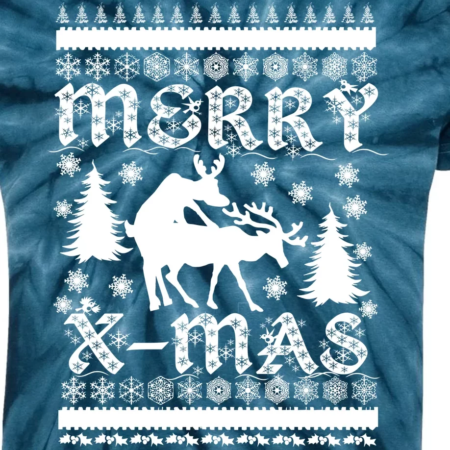 Ugly Christmas X-Mas Frisky Reindeer Humping Kids Tie-Dye T-Shirt