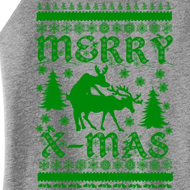 Ugly Christmas X-Mas Frisky Reindeer Humping Women’s Perfect Tri Rocker Tank