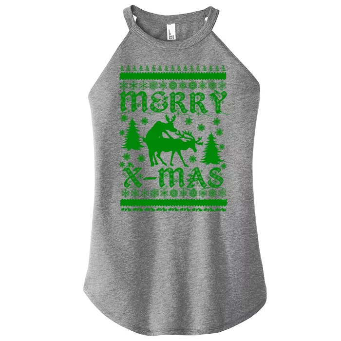 Ugly Christmas X-Mas Frisky Reindeer Humping Women’s Perfect Tri Rocker Tank