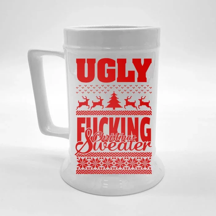 Ugly F-cking Christmas Sweater X-Mas Front & Back Beer Stein