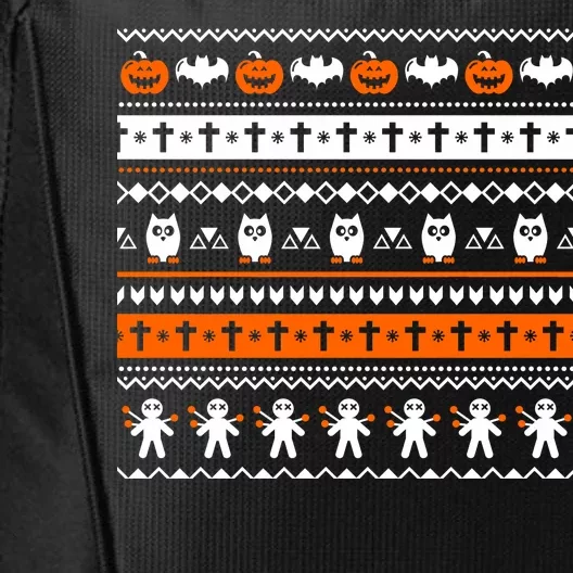 Ugly Halloween Sweater Black Cat Pumpkin City Backpack