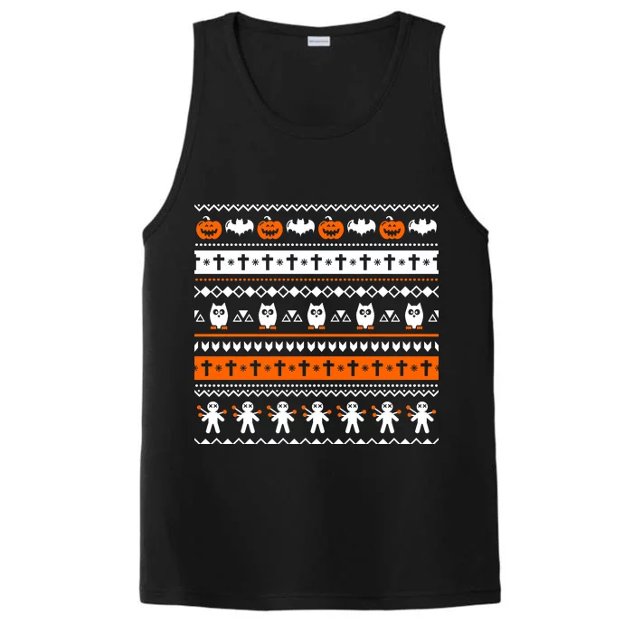 Ugly Halloween Sweater Black Cat Pumpkin Performance Tank