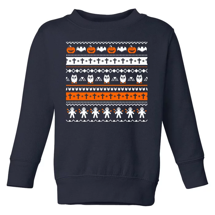 Ugly Halloween Sweater Black Cat Pumpkin Toddler Sweatshirt