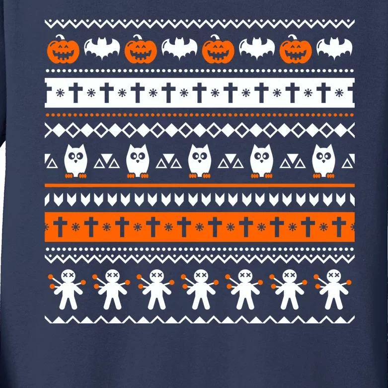 Ugly Halloween Sweater Black Cat Pumpkin Kids Long Sleeve Shirt