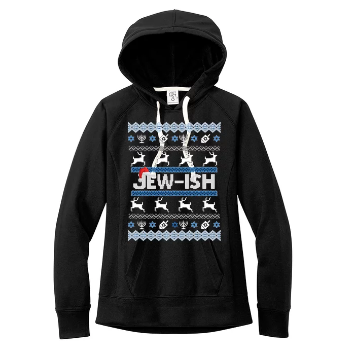 Ugly Hanukkah Sweater Jew-ish Santa Women's Fleece Hoodie