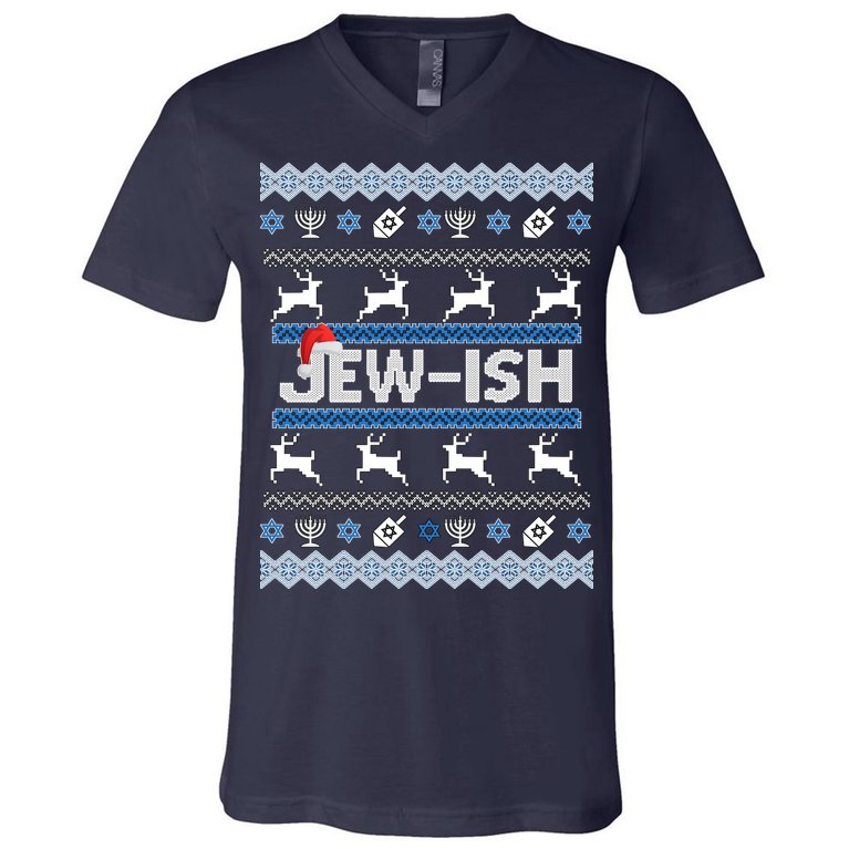 Ugly Hanukkah Sweater Jew-ish Santa V-Neck T-Shirt