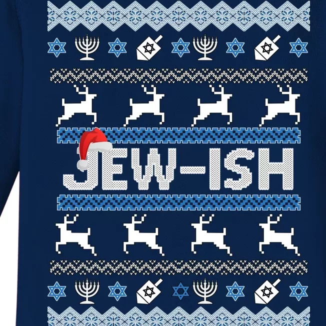 Ugly Hanukkah Sweater Jew-ish Santa Baby Long Sleeve Bodysuit