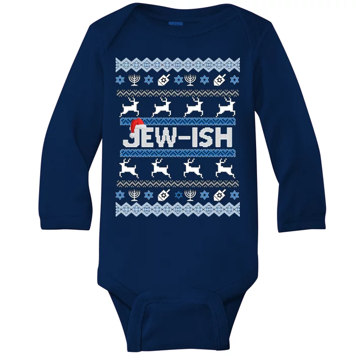 Ugly Hanukkah Sweater Jew-ish Santa Baby Long Sleeve Bodysuit