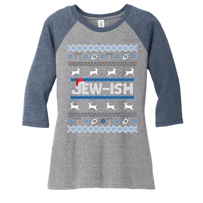 Ugly Hanukkah Sweater Jew-ish Santa Women's Tri-Blend 3/4-Sleeve Raglan Shirt