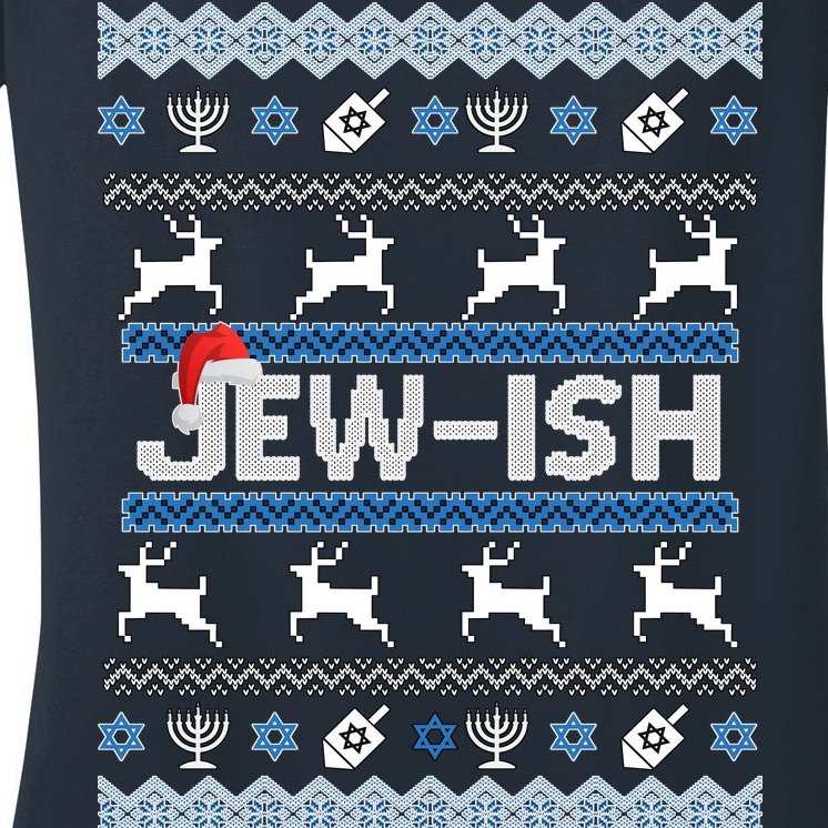 Ugly Hanukkah Sweater Jew-ish Santa Women's V-Neck T-Shirt