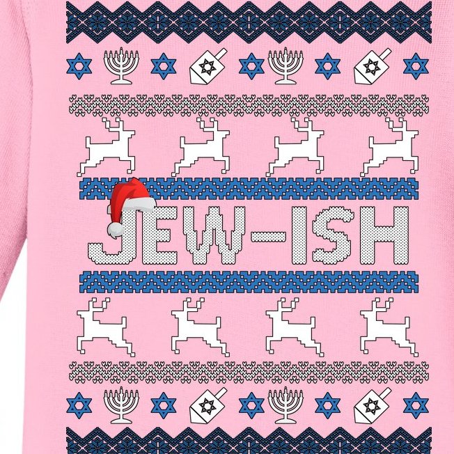 Ugly Hanukkah Sweater Jew-ish Santa Baby Long Sleeve Bodysuit