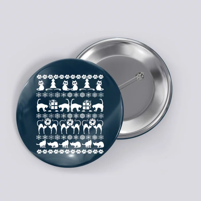 Ugly Kitty Cat Christmas Sweater Button