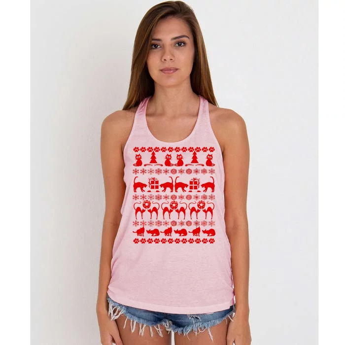 Ugly Kitty Cat Christmas Sweater Women's Knotted Racerback Tank