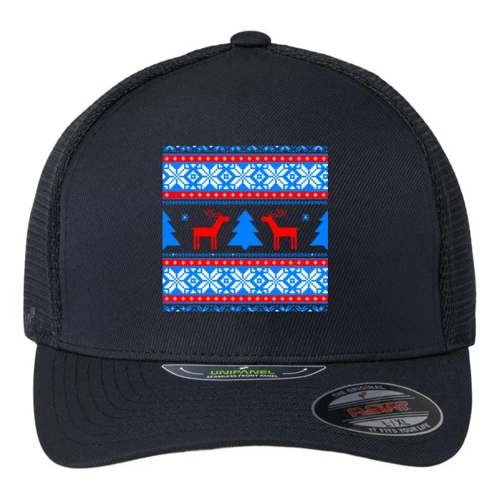 Ugly Reindeer Christmas Sweater Flexfit Unipanel Trucker Cap