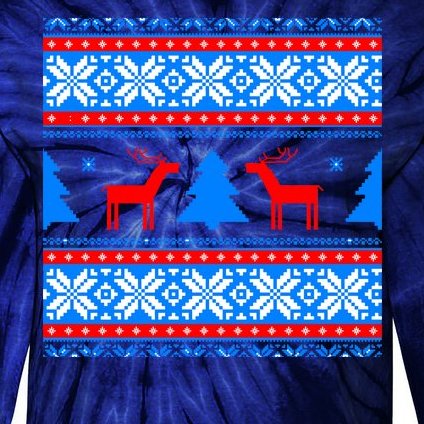 Ugly Reindeer Christmas Sweater Tie-Dye Long Sleeve Shirt
