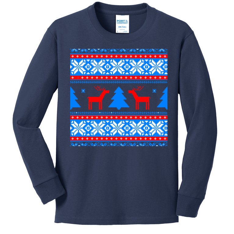 Ugly Reindeer Christmas Sweater Kids Long Sleeve Shirt