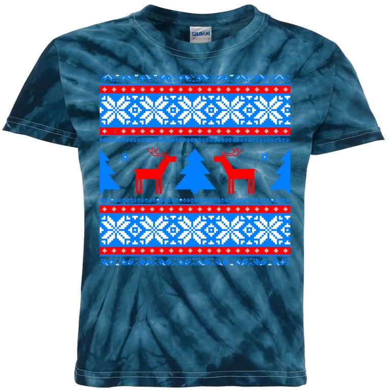 Ugly Reindeer Christmas Sweater Kids Tie-Dye T-Shirt
