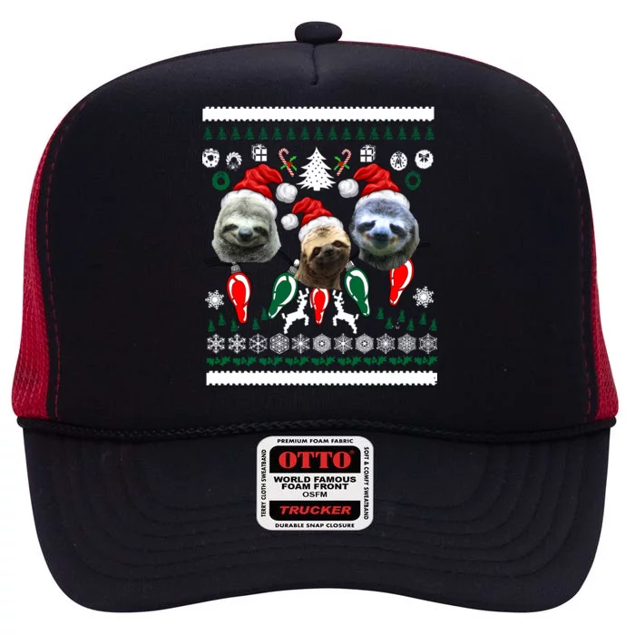 Ugly Sloth Christmas Sweater High Crown Mesh Trucker Hat